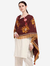 Wine Color Flower Embroidered Khadi Festive Dupatta